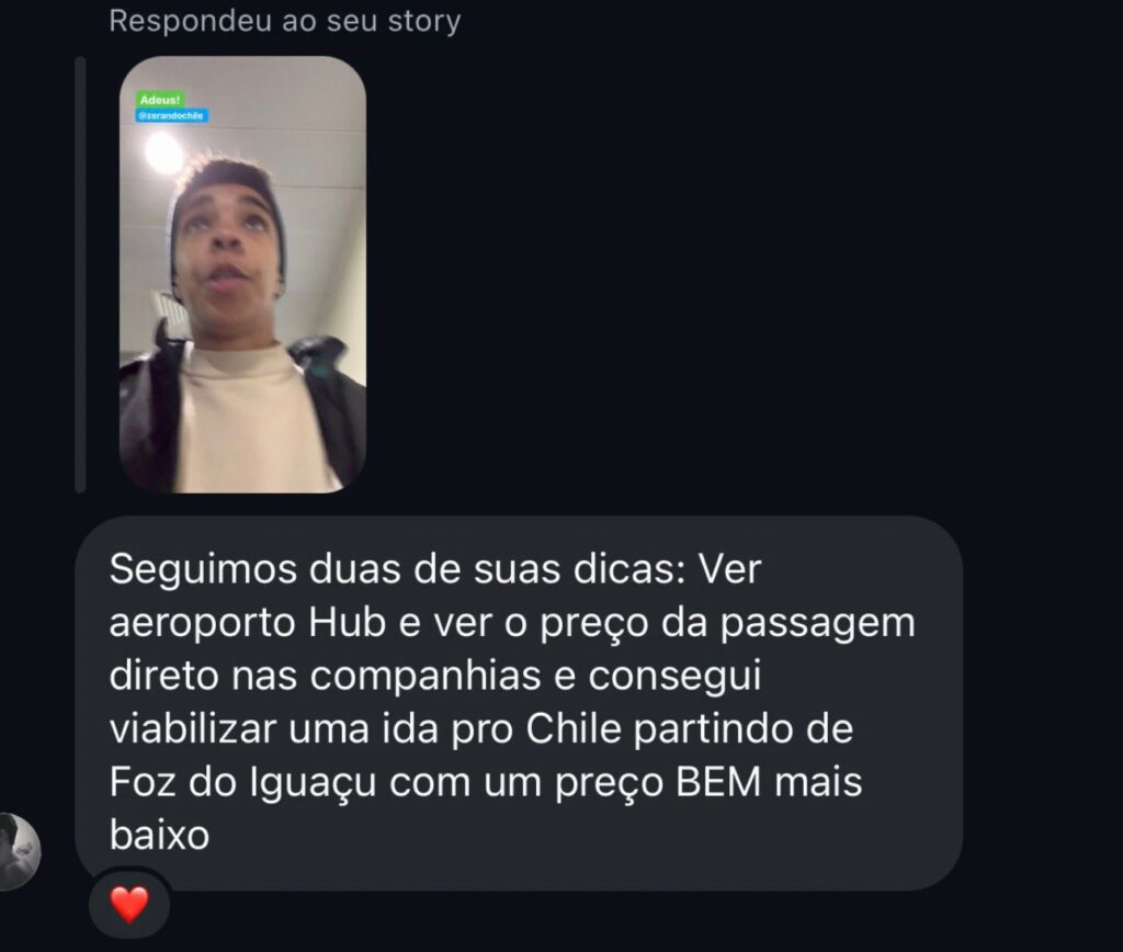 Print de conversa: passagem para o Chile saindo de Foz do Iguaçu