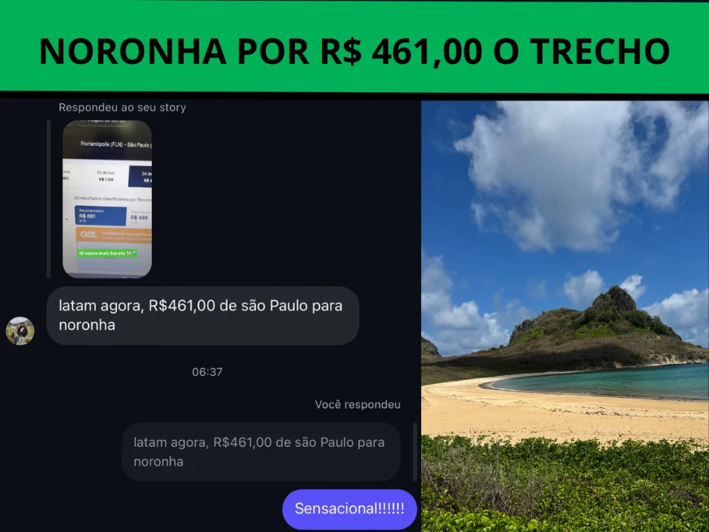 Print de conversa: Noronha por R$ 461 saindo de São Paulo