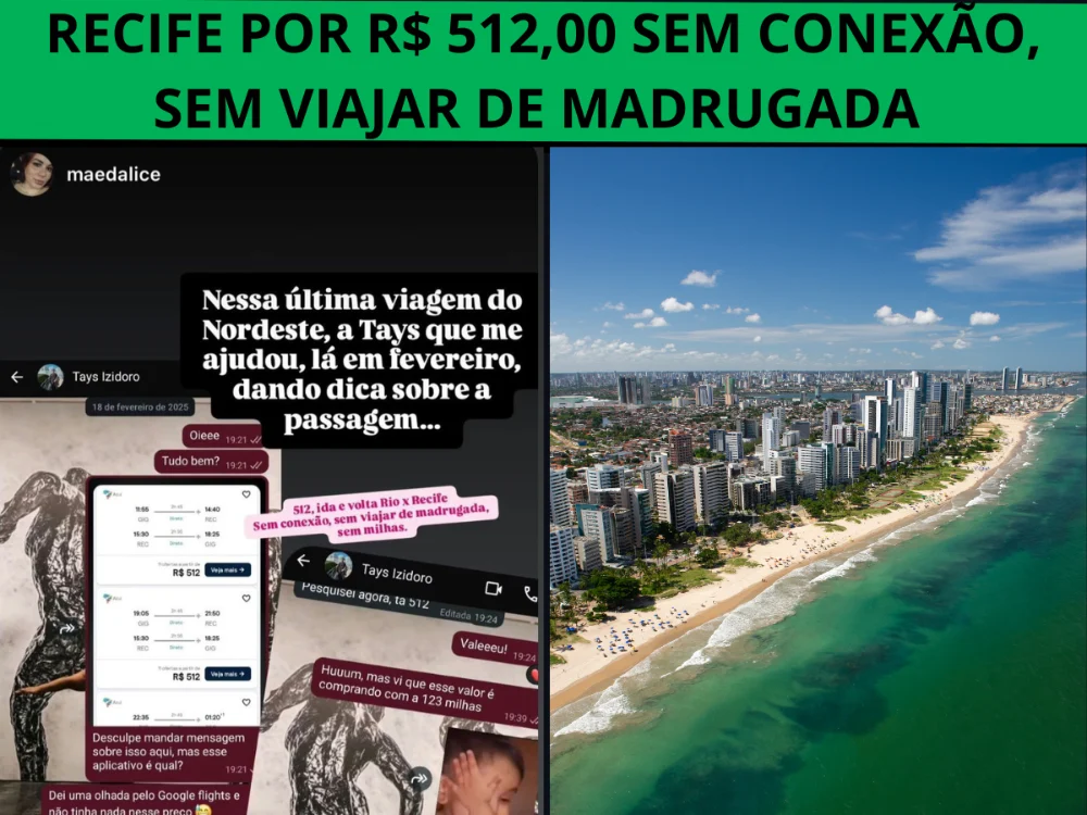 Print de conversa: Recife por R$ 512 sem conexão